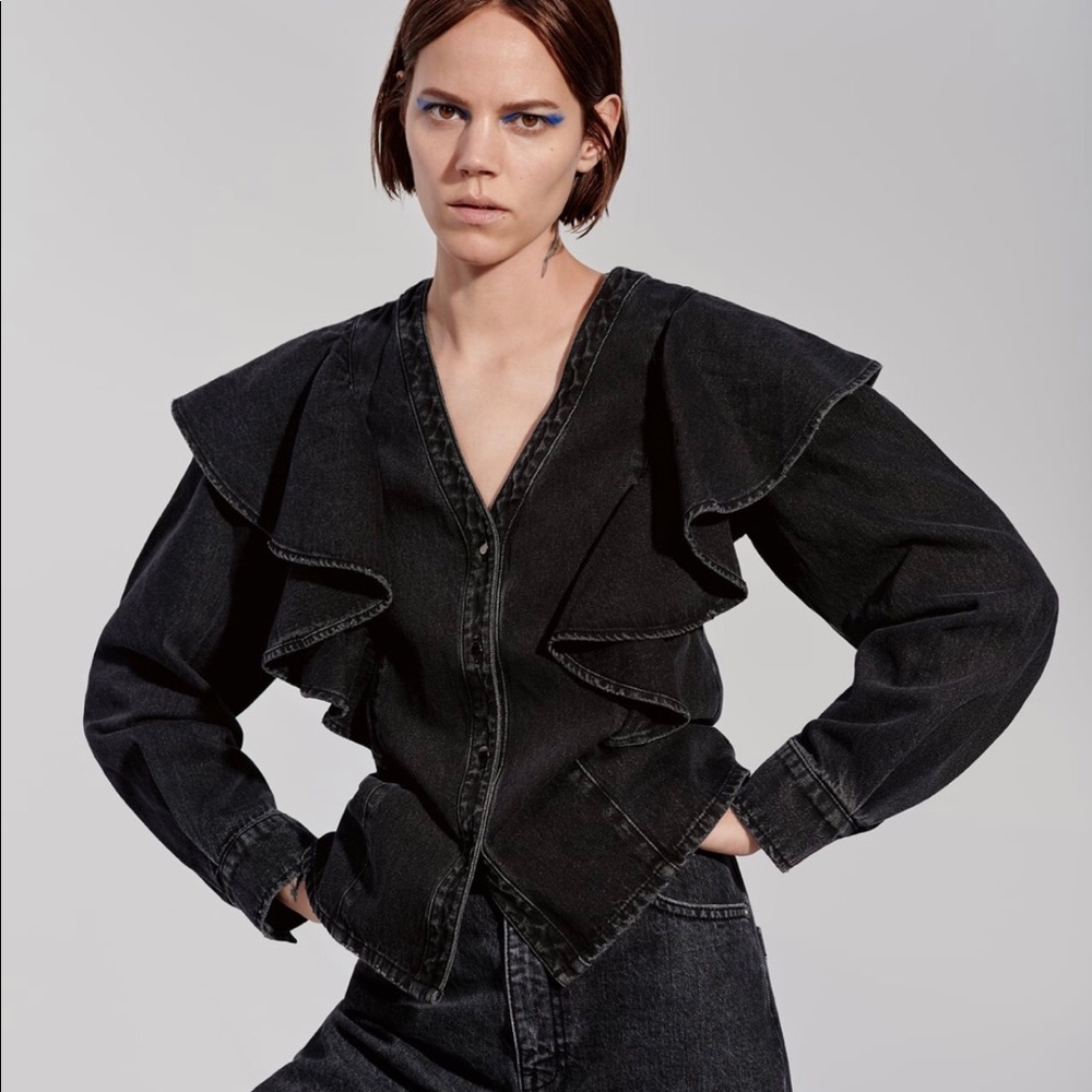 Ruffled denim shirt